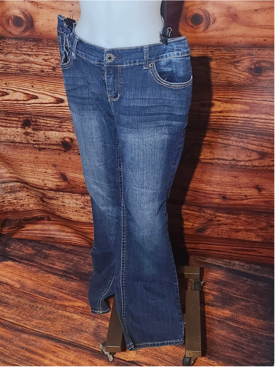 Artya Denim - Women's Artya Boot Cut Jeans Size 16 Blue Black Sequin Detail